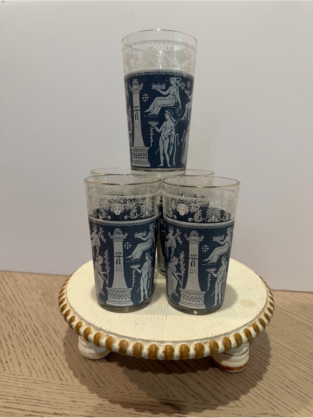 Vintage Wedgewood Jasperware Hellenic Jeanette Blue 5 oz Greek Glass Lot of 5